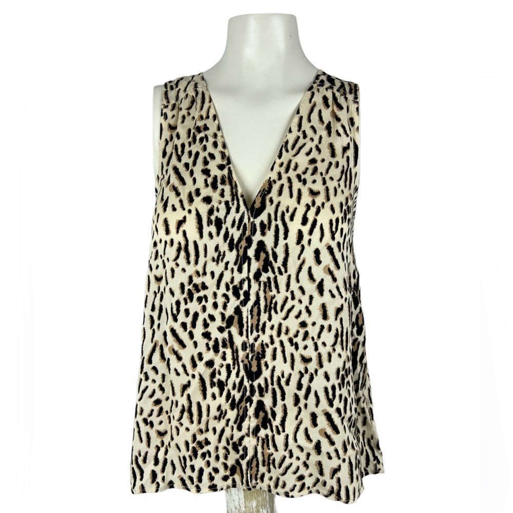 Joie Womens Leopard Print Sleeveless V-Neck Tank Top Brown Size Small